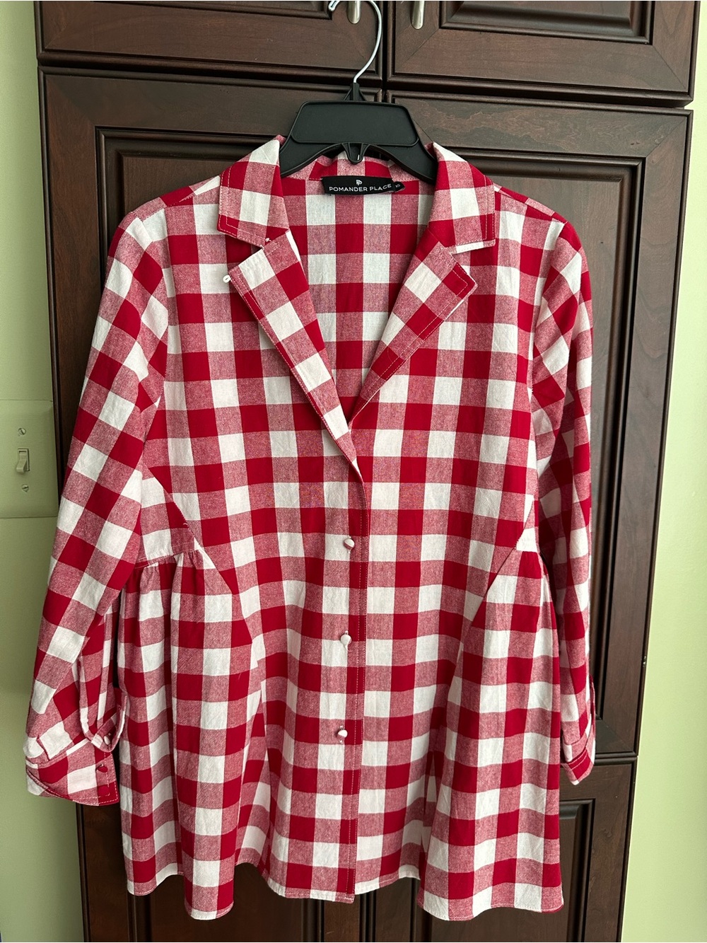 Pomander Place Red and White Buffalo Check Button-Up Top